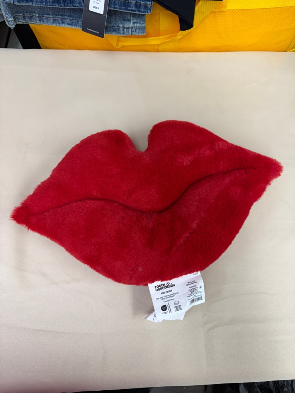 Room Essentials Red Faux Fur Lip Pillow Accent Toss Pillow 10x18 inch Red Lip